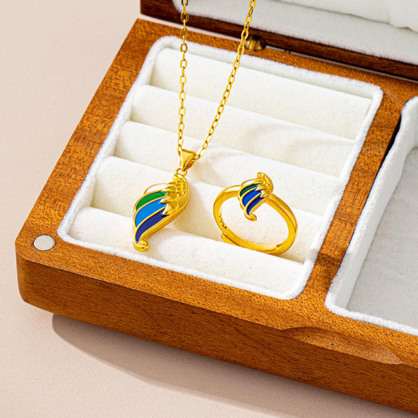 古法沙金孔雀羽项链女饰