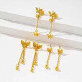 新款 越南沙金耳钉潮流设计感蝴蝶花朵流苏耳饰女简约久不掉色饰品