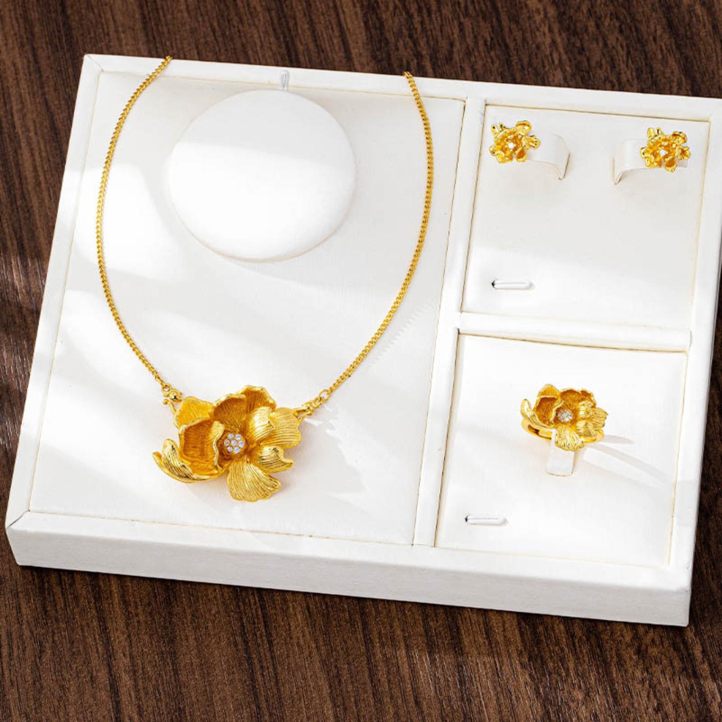 新中式镶钻牡丹饰品套装