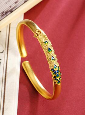 越南古法珐琅孔雀开口手镯