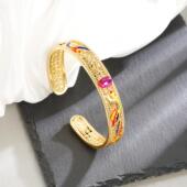 古法沙金电镀18k金手镯国潮微镶滴油凤凰开口镯子女复古饰品