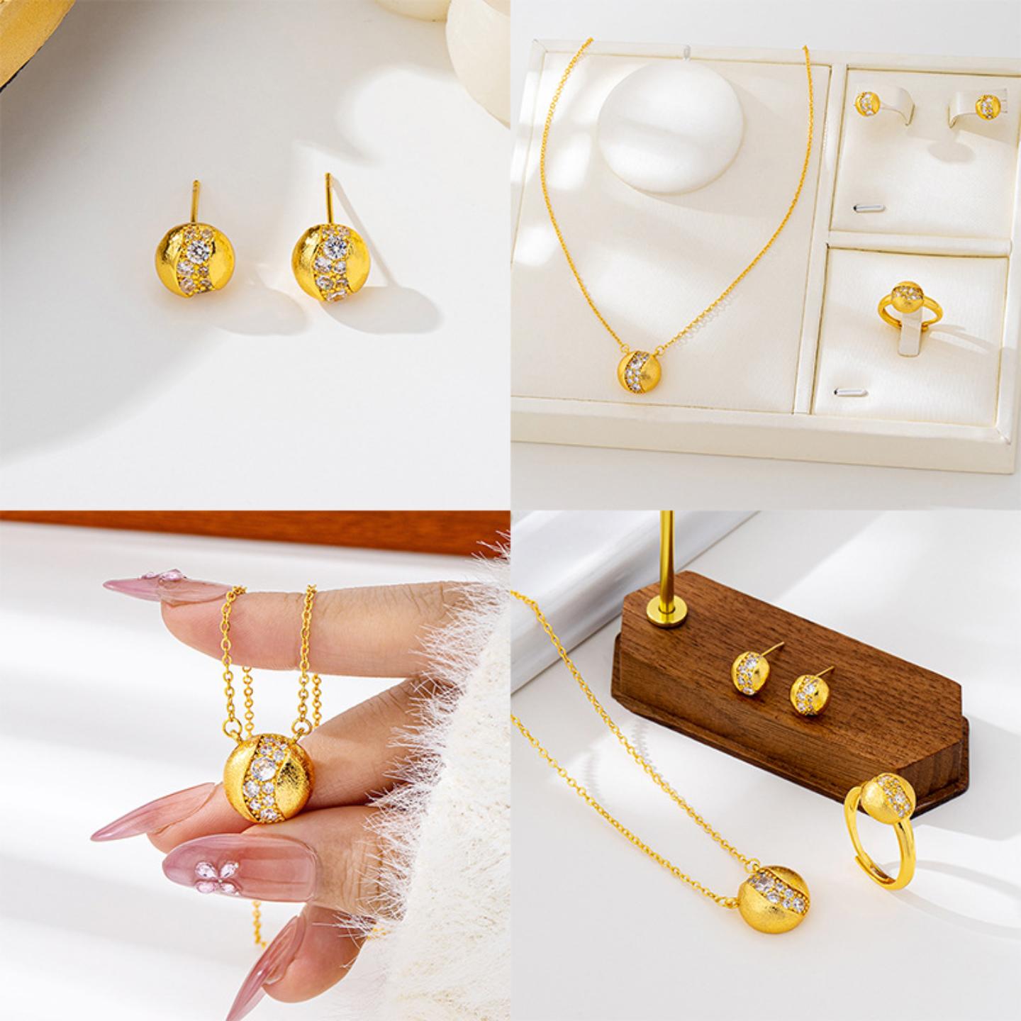 简约风镶钻金球饰品套装