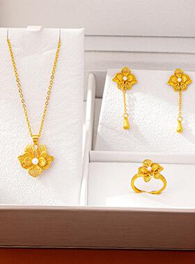 越南沙金仿珍珠花朵首饰套装