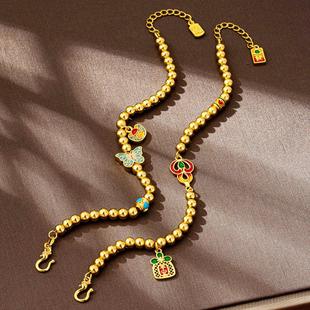 复古越南沙金手串宫廷风滴油蝴蝶元宝平安牌手链女高级感饰品直销