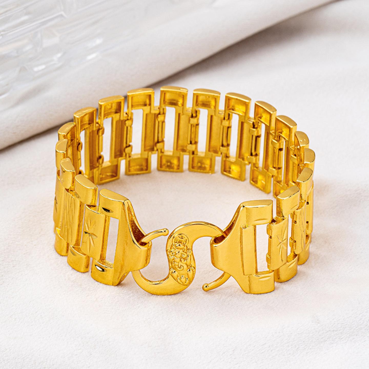 黄铜镀金手链霸气车花米字男士坦克链复古越南沙金高级感饰品