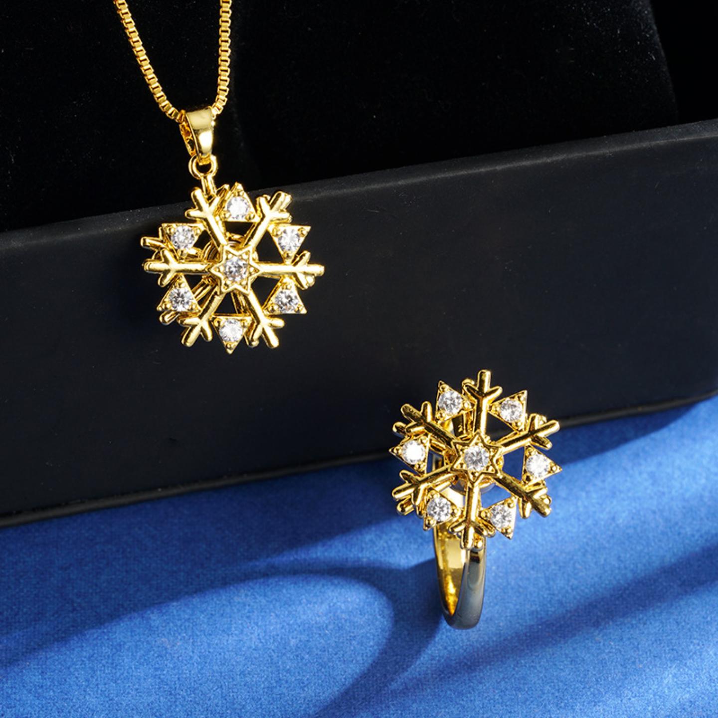 沙金雪花饰品套装戒指女项链带钻轻奢高级感锁骨义乌配饰首饰