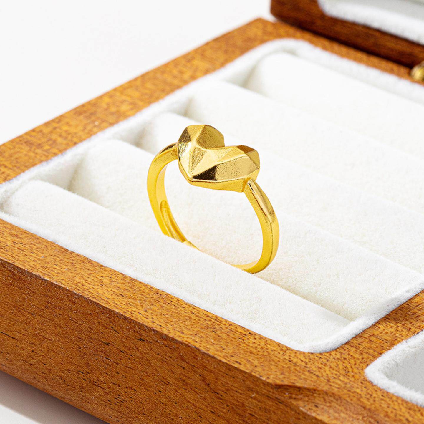 新款越南沙金指环潮流设计感爱心几何活口戒指女时尚百搭饰品