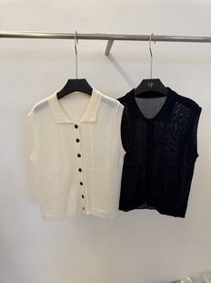 复古绞花设计感翻领单排扣麻花宽松针织马甲背心衬衫 上衣叠穿坎肩