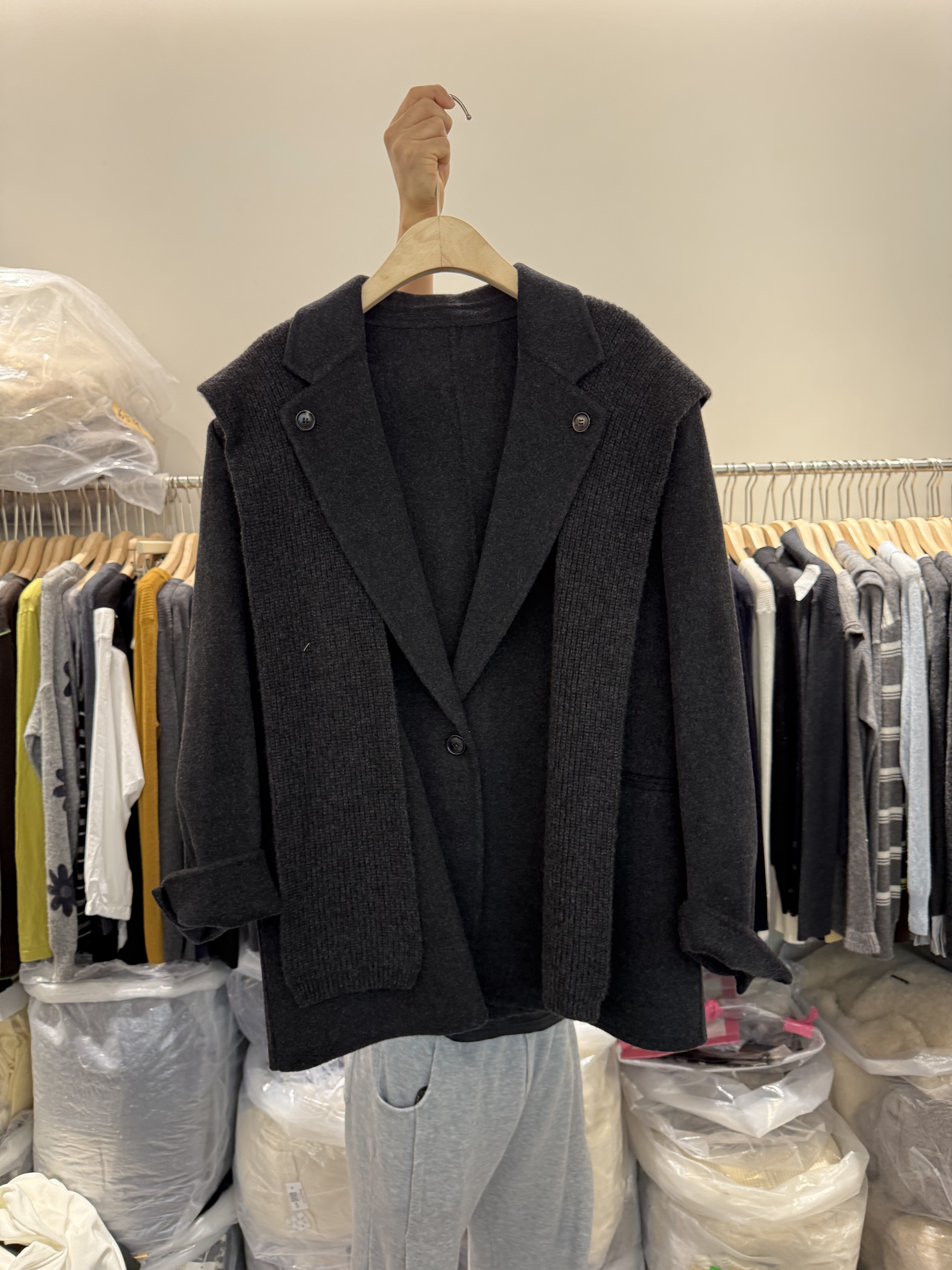 双面羊绒西装外套羊毛呢大衣披肩