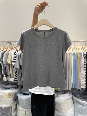 欧货59582时尚高级感刺绣小马天丝棉短袖T恤简约百搭修身内搭上衣