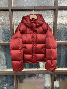 欧货时尚高级感90白鹅绒轻奢蓬松保暖珠光缎面连帽外套短款羽绒服