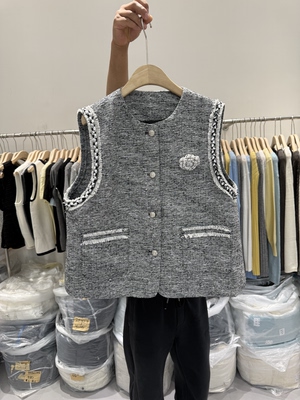 高级感复古小香风粗花呢编织马甲无袖外套外穿背心精致上衣11100