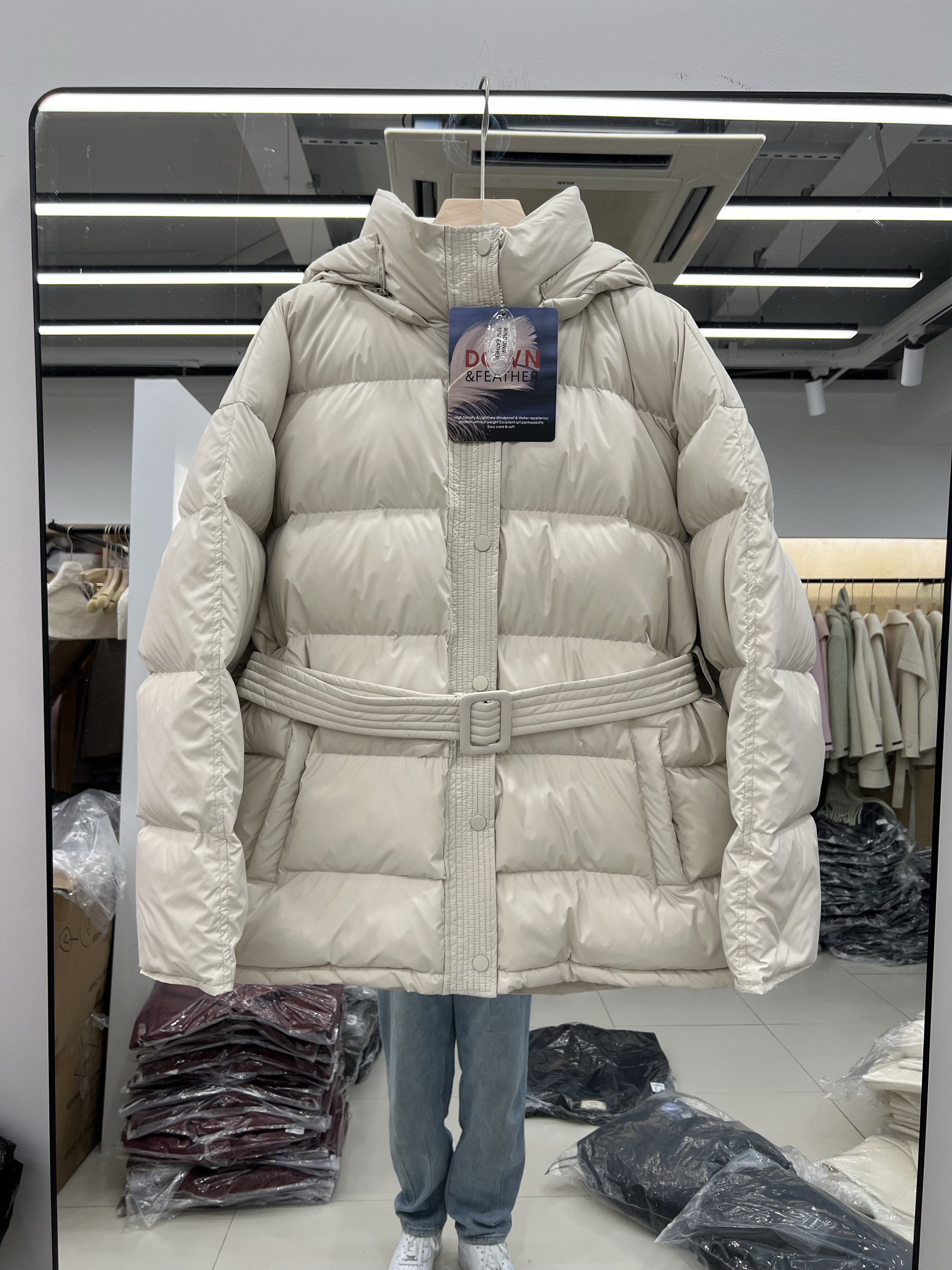 腰带款90白鹅绒羽绒服