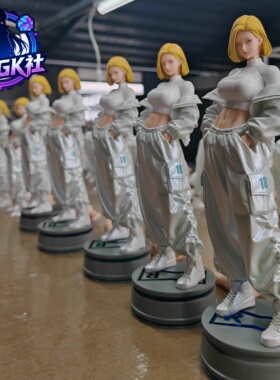 【现货】七龙珠 人造人18 号 手办 树脂带灯 可替换半身 模型雕像