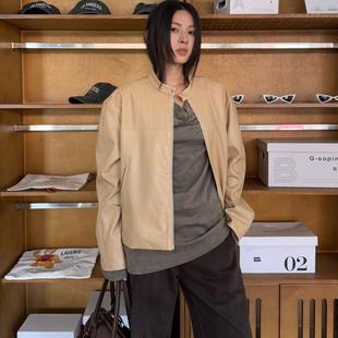 2025秋季韩版chic设计感小立领拉链pu皮短款外套女休闲皮夹克女