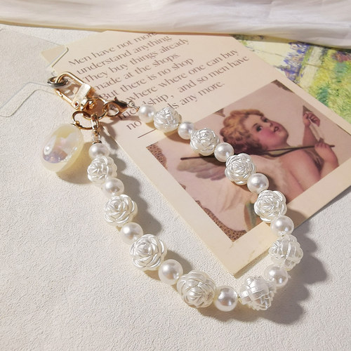 手机挂绳玫瑰花朵珍珠手链挂件