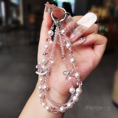 手机挂绳小香风珍珠水晶挂链