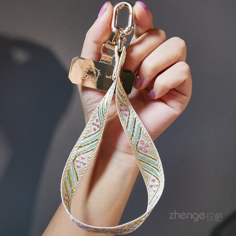 国风花纹手机挂绳短款手提腕带复古民族风编织宽带钥匙壳结实防丢