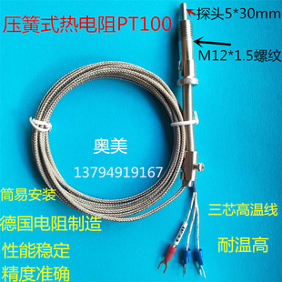 K型奥美压簧式热电偶阻Pt100探头温度传感器 WZPT-01温控仪测温线