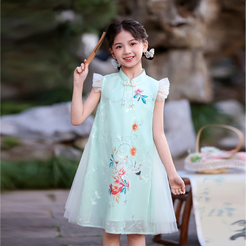 女童旗袍连衣裙2025夏季新款儿童仙气汉服公主裙新中式国风雪纺裙