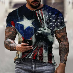 男式T恤美国国旗3D印花T恤 星条旗短袖 男士休闲短袖运动休闲上衣