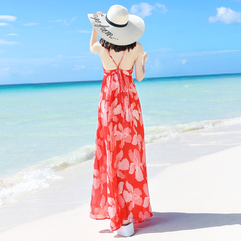 露背夏季沙滩裙雪纺夏季海边度假