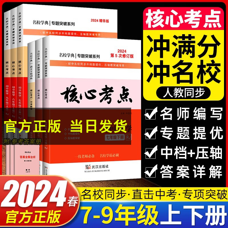 2024版 名校学典核心考点七八九年级上下册数学人教版初中789年级数学训练试题模拟卷武汉名校试题汇编天下中考专题复习资料 书籍/杂志/报纸 中学教辅 原图主图