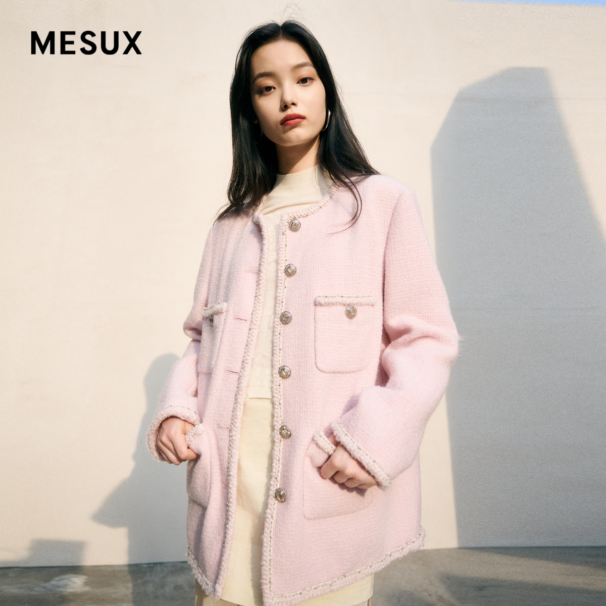 MESUX米岫新品绵羊毛箱型口袋小香风外套优雅夹克女MMWUH602