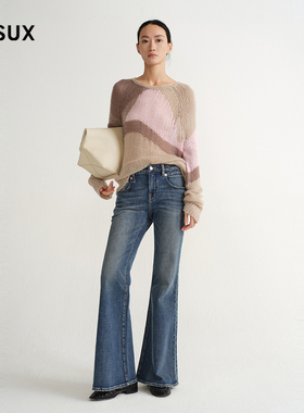 MESUX米岫26春90S丹宁复古微弹修身显瘦水洗微喇牛仔长裤MOSUR412