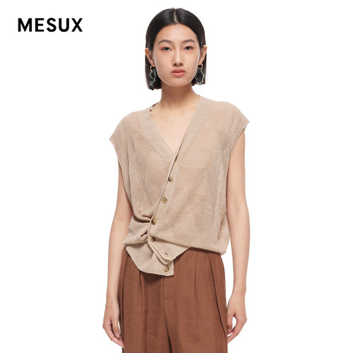 MESUX米岫新品女V领两穿提花针织开衫马甲MMMUE202