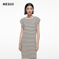 MESUX米岫24夏季新品女装宽松圆领长款条纹针织连衣裙MMMUE602