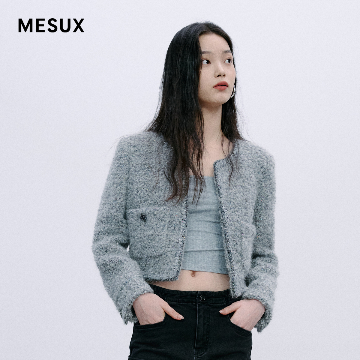 MESUX米岫新绵羊毛小香风短款含马海毛羊毛外套女MMWUI107