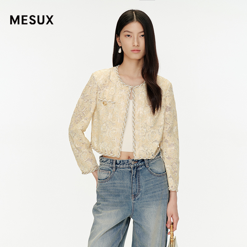 【博主同款】MESUX米岫25秋小香风蕾丝刺绣箱型外套上衣MNFUH108