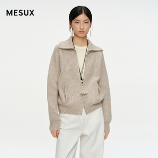 MESUX米岫25冬美丽诺羊毛复古花纱粗针螺纹双开拉链毛衣MNWUE509