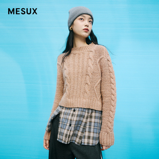 MESUX米岫绵羊毛含羊驼毛拼接套头毛衫 衣女MMWUE437