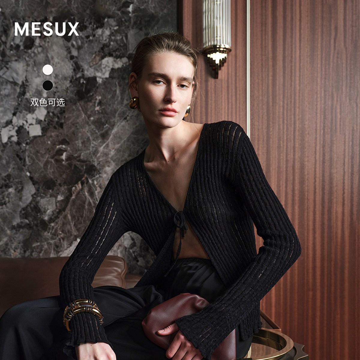 MESUX米岫26夏日本纱线颗粒感全棉竹节纱度假感系结开衫MOMUE501