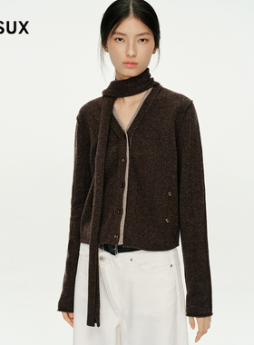 MESUX米岫25冬2/26NM美丽诺羊毛飘带V领撞色设计毛衣开衫MNWUE506