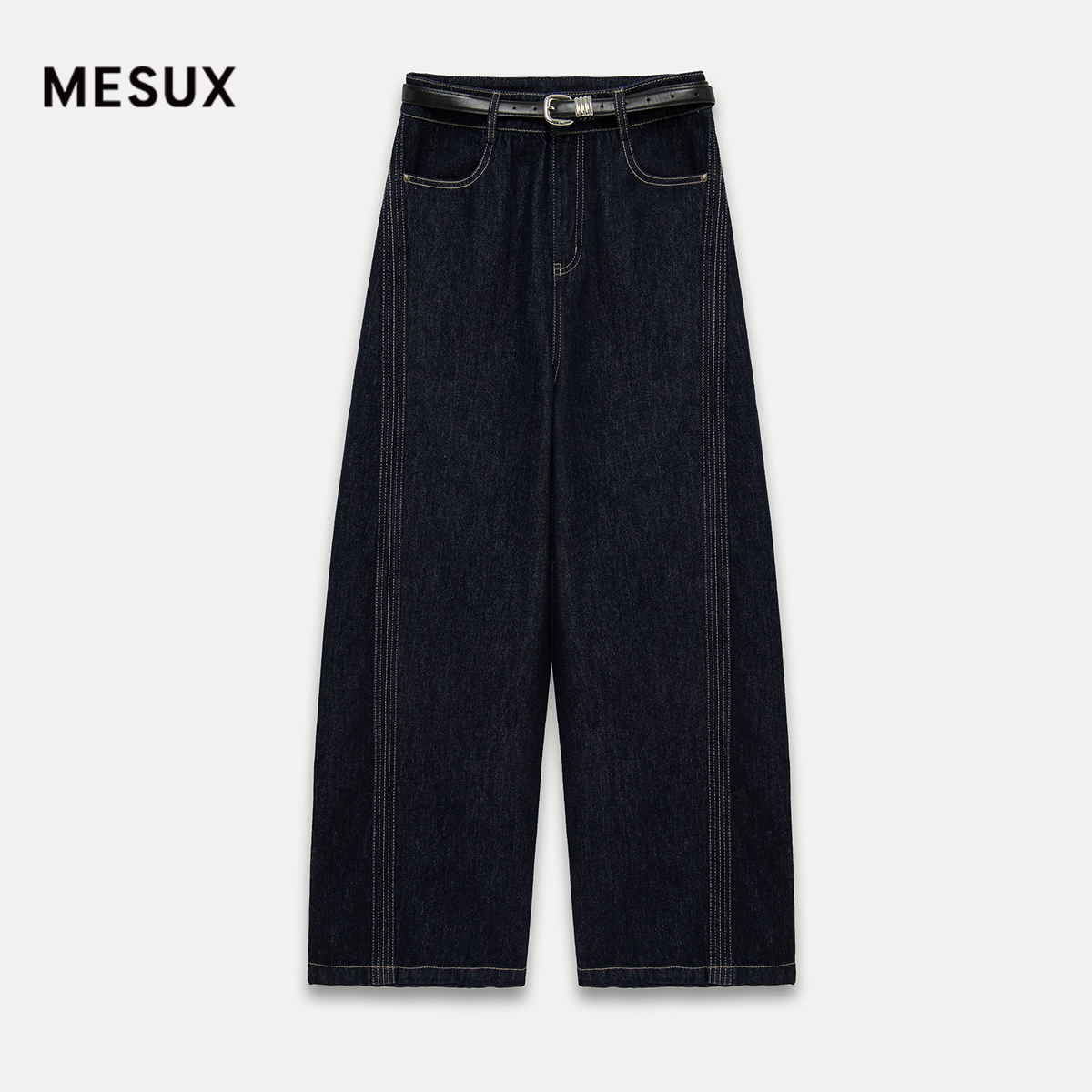 MESUX米岫25秋高腰宽松慵懒风镰刀阔腿裤弯刀纯色牛仔裤MNFPR405