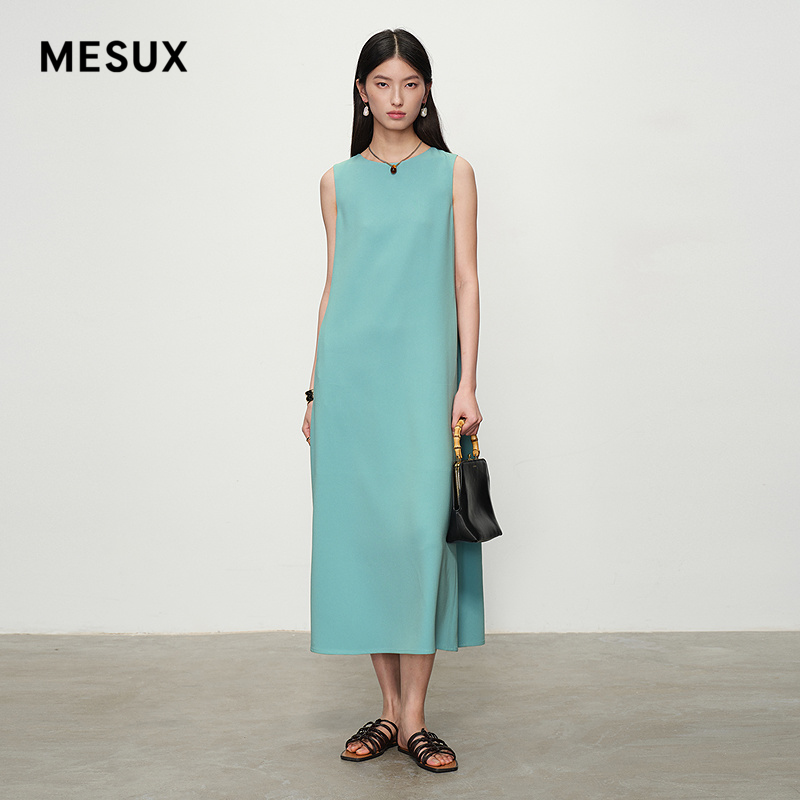 MESUX米岫25醋纤中式垂坠宽松中长连衣裙MNSUO301
