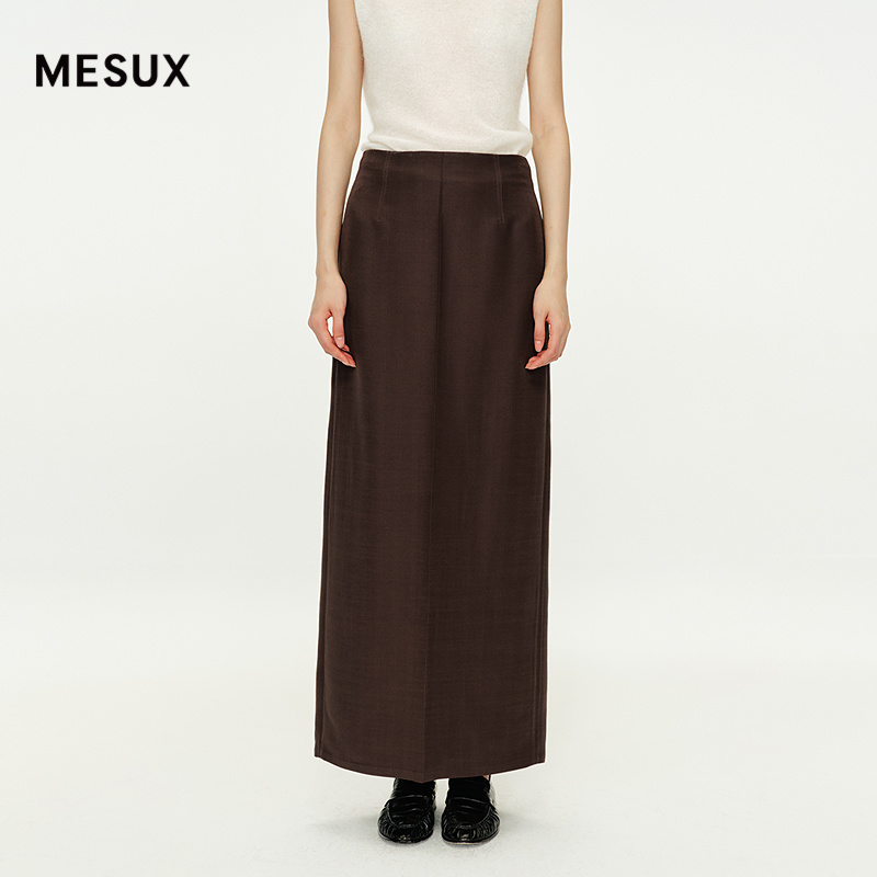 MESUX米岫25秋迪木尔风桑蚕丝羊毛垂感直身极简半身长裙MNFUS401