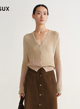 MESUX米岫26春渐变色V领系带开衫细闪葱线温柔针织上衣女MOSUE511
