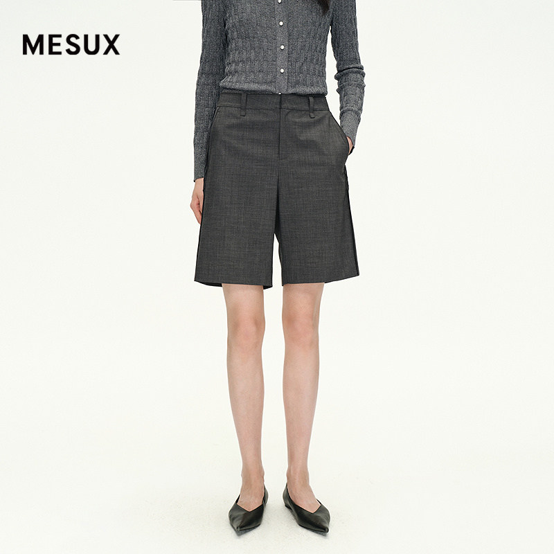 MESUX米岫夏绵羊毛花灰色直筒中裤百搭西装短休闲裤MNMUQ201