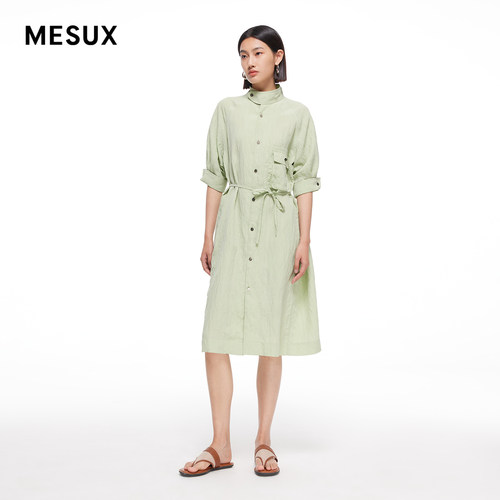 MESUX米岫新品女装简约轻薄中长款衬衫裙MMMUO411