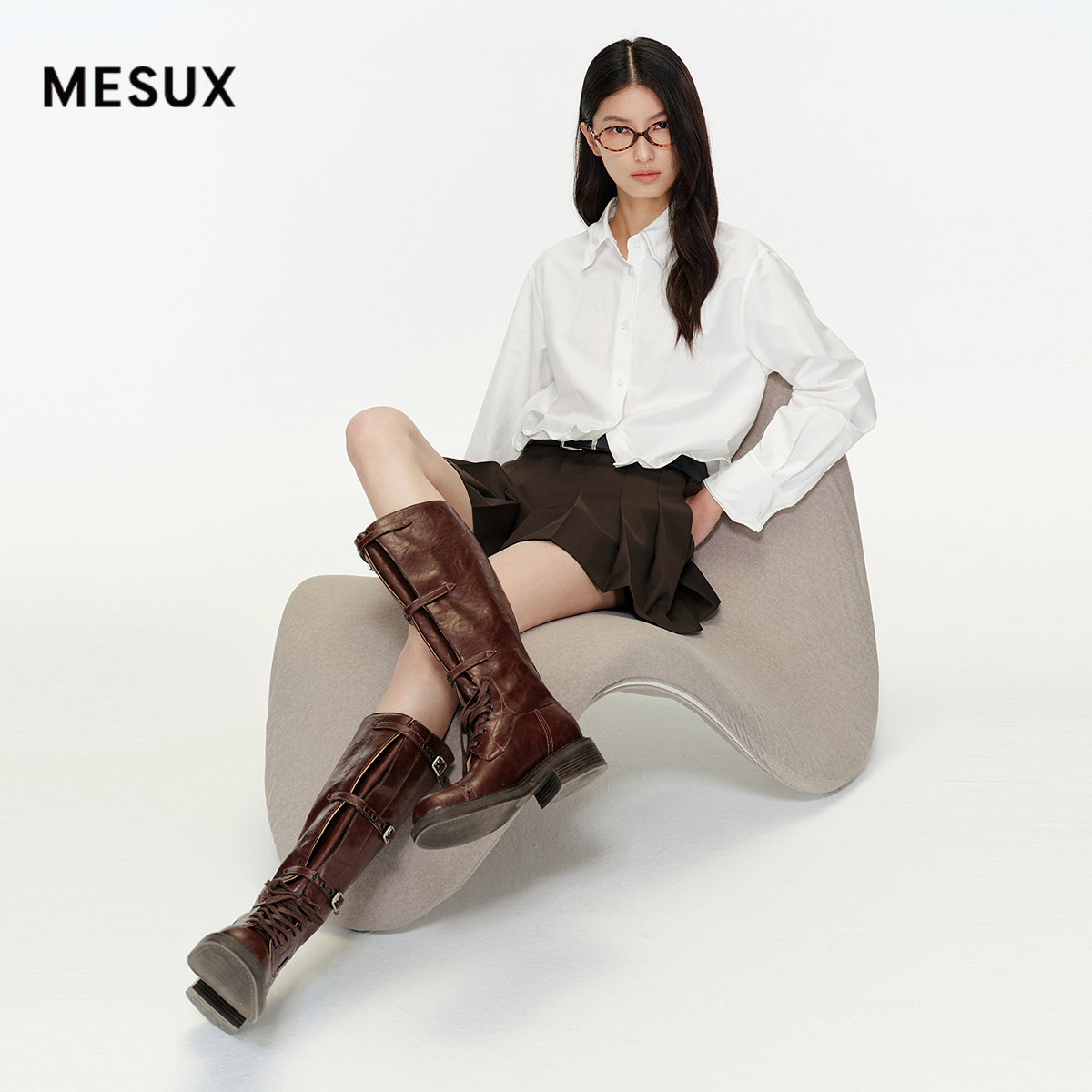 【蔡文静同款】MESUX米岫春桑蚕丝塑型领短款衬衫上衣MNFUC406