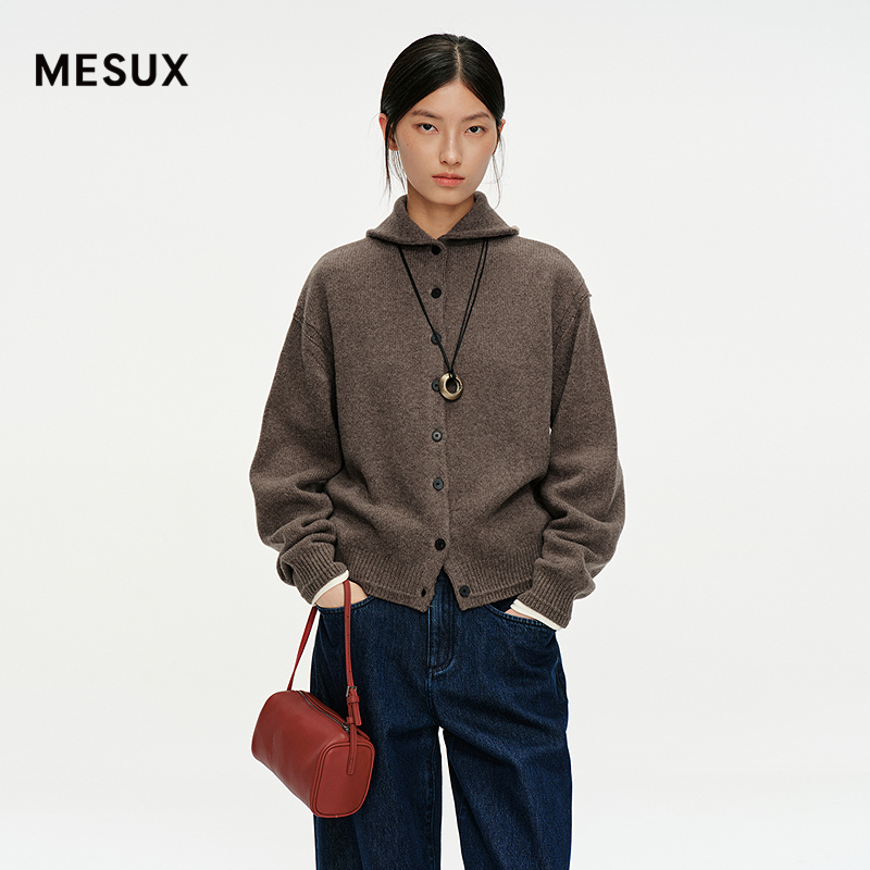 MESUX米岫25冬MORO牦牛绒绵羊毛混纺高领连帽短款毛开衫MNWUE416