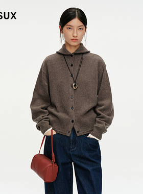 MESUX米岫25冬MORO牦牛绒绵羊毛混纺高领连帽短款毛开衫MNWUE416