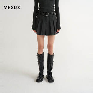 MESUX米岫25冬含美丽诺羊毛经典复古感A字百褶裙短款半裙MNWUS206