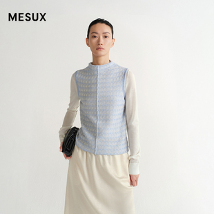 MESUX米岫26春浮雕肌理羊驼毛亚麻纱半高领香风马甲MOSUE201