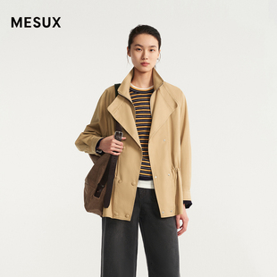 MESUX米岫26秋假两件双门襟抽绳收腰中长款风衣MOFUH601