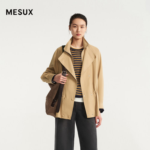 MESUX米岫26秋假两件双门襟抽绳收腰中长款风衣MOFUH601